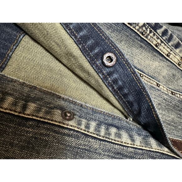 Reba Studded Denim Jacket Genuine Leather Trim Western Style Size Small NWT - Picture 6 of 13